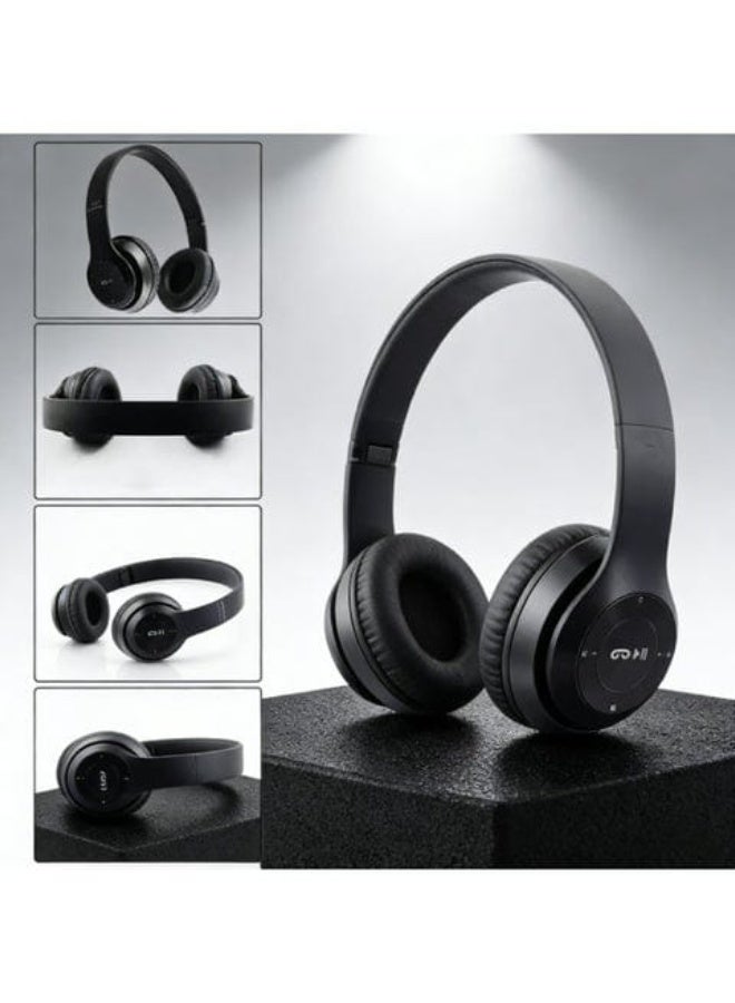 سماعات رأس لاسلكية بلوتوث قابلة للطي - محمولة فوق الأذن، تدعم MP3/FM، وزن 100 جرام، وضع مزدوج للموسيقى والمكالمات